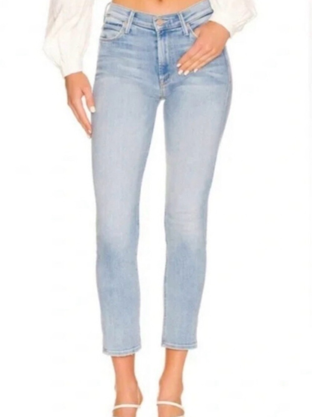 MOTHER Light Blue High-Rise Cropped Skinny Jeans